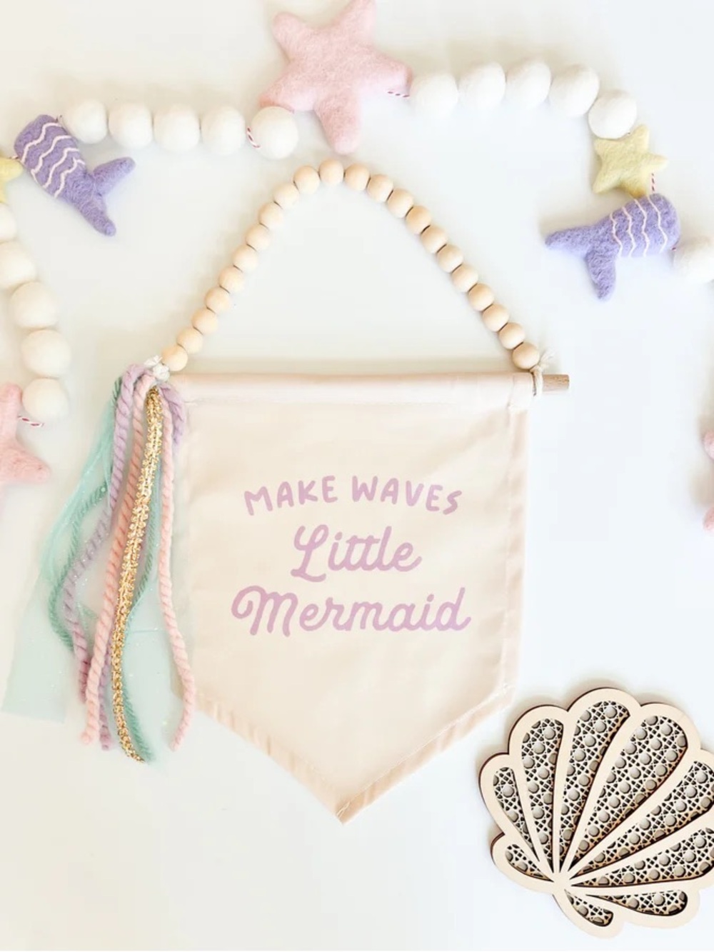 Hunny Prints Make Waves Little Mermaid Canvas Sign with Handtied Trimmings